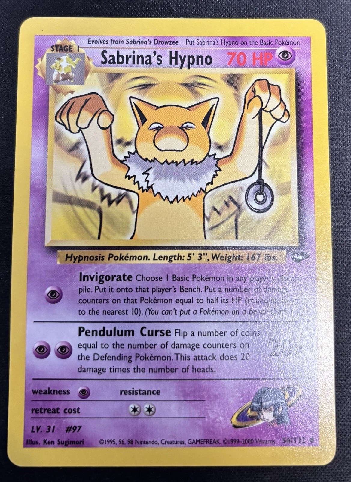 Sabrina's Hypno 56/132 Gym Challenge 2000 LP Vintage WOTC Pokemon Card