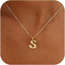 Bubble Gold Silver Letter Necklace Initial Necklaces for Women Trendy 14K Dainty