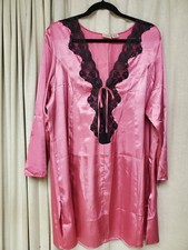 Vintage Frederick's Of Hollywood Pink Black Satin Night Shirt Size 1X