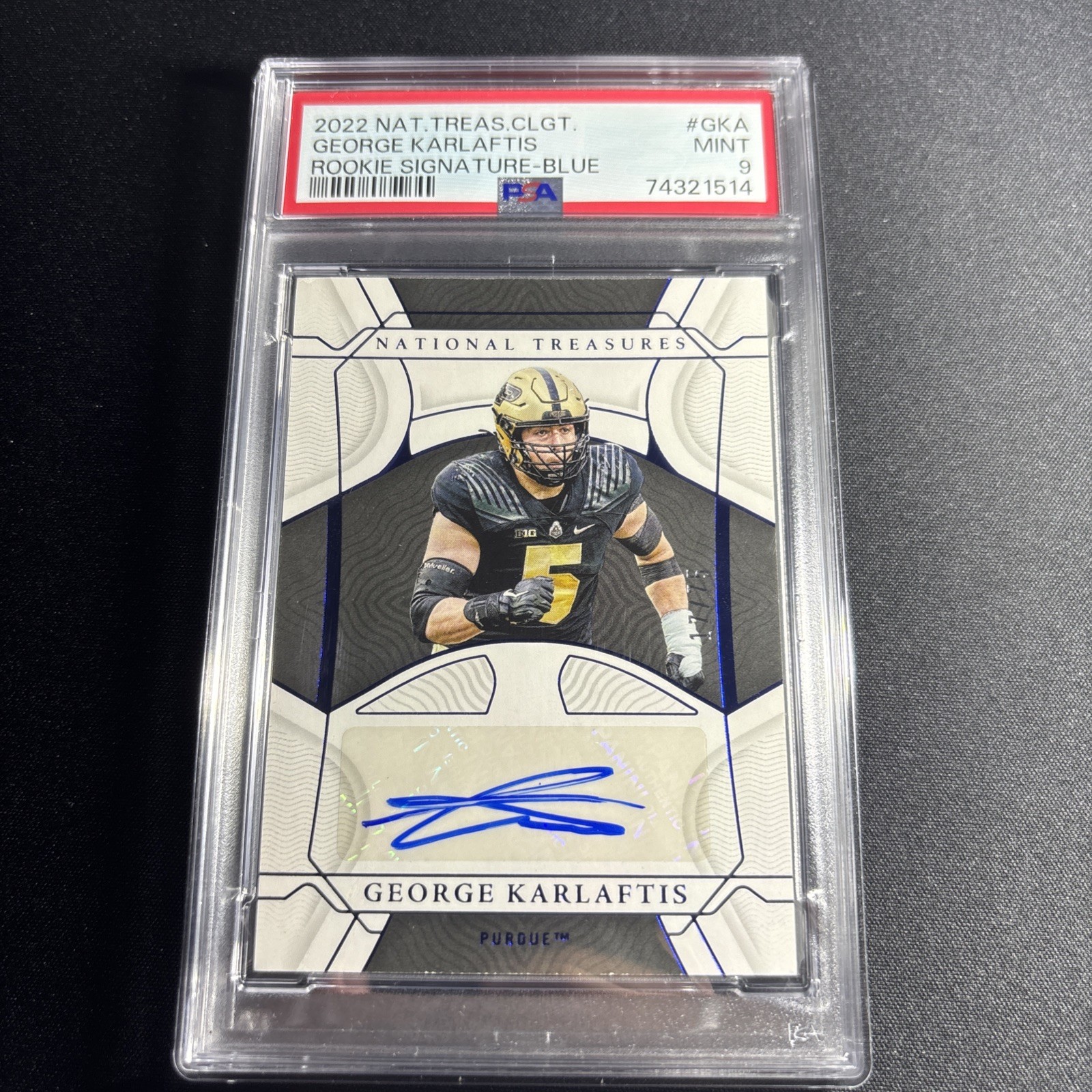 George Karlaftis 2022 Panini National Treasures Rookie Auto /75 RCS-GKA PSA 9 view 1