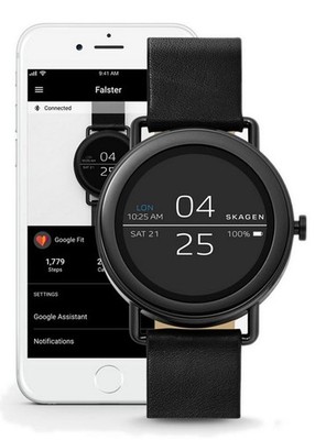 Skagen Smartwatch SKT5001 Model DW5S1 Unisex Lederband schwarz mit Ladegerät NEU