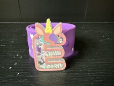 Justice Girls Unicorn Initial E Glitter Charm Slap Purple Bracelet 9  Long