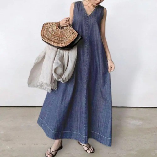 Baumwolle Damen Maxikleid locker ärmellos Trägerkleid weich A-Linie knöchellang L - Bild 14 von 24