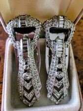 VINTAGE ANTIQUE SET OF 2 VERY LARGE RHINESTONE LADIES SHOE CLIPS 2 IN X 1 IN...