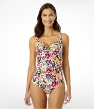 Anne Cole, Twist Front, Shirred, Retro One Piece Swimsuit, Suit, Size 14, New