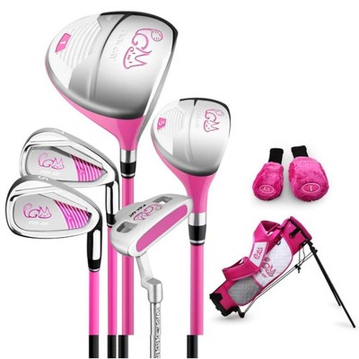 Junior Golf Club Set 5 Clubs Stand Bag Headcovers Pink Age 3-5 PGM Complete Kids