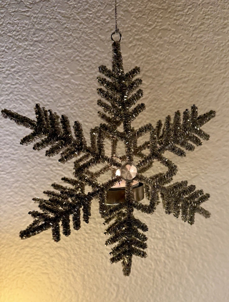 Par de candelabros colgantes vintage con cuentas de copo de nieve decoración de alambre transparente Foto 2 de 4