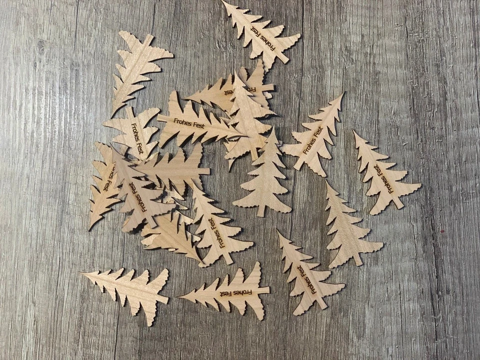 25 Streudeko Holz Frohes Fest basteln Weihnachten Xmas Tanne Weihnachtsbaum Baum - Bild 2 von 3