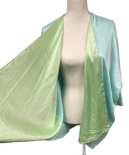 Natori Blue Green Short Kimono Bed Jacket Robe Bell Sleeve Petite Large VTG NOS