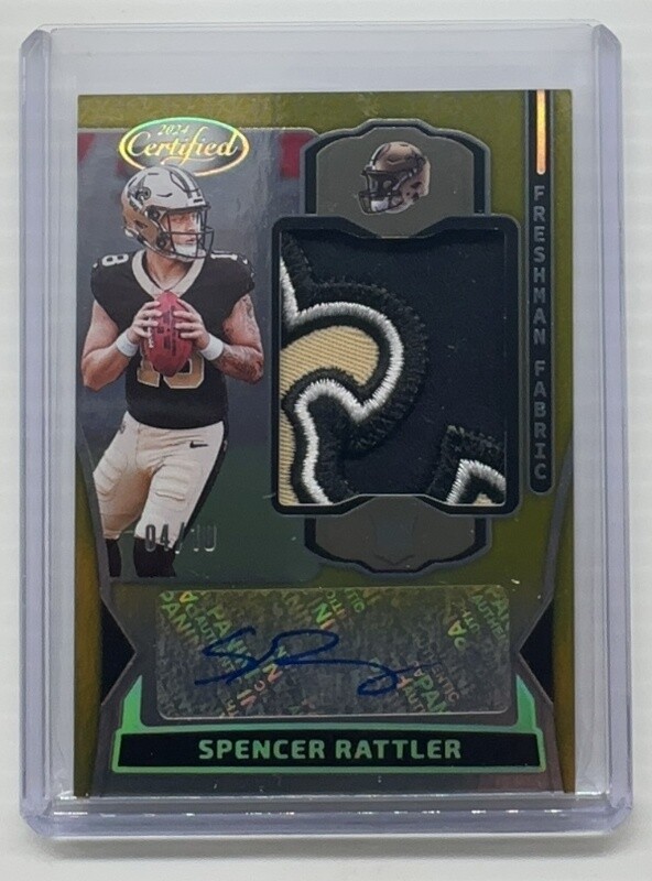 2024 Certified Spencer Rattler Freshman Fabric RPA Gold Etch Patch Auto RC 04/10
