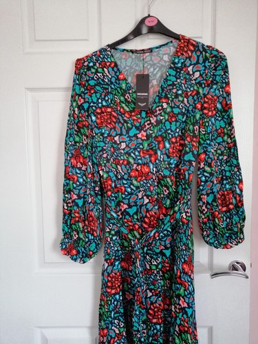 Threadbare Satin Pineapple Midi Dress Size 12 Multi Coloured - Picture 2 of 13