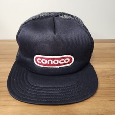Vintage Conoco Patch Made In the USA Mesh Snapback Trucker Hat Black