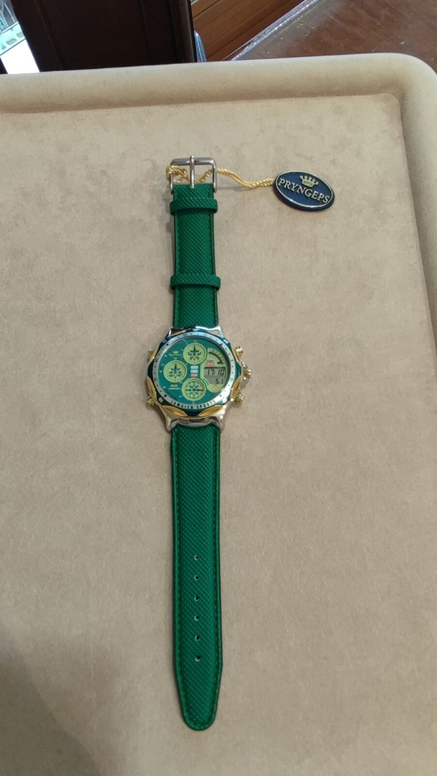 Montre Pryngeps Jamaica Time Automatique - Mouvement à Vue - Cadran Blanc Quadrillé - Bracelet Cuir Bleu Nuit - Homme - Neuve
