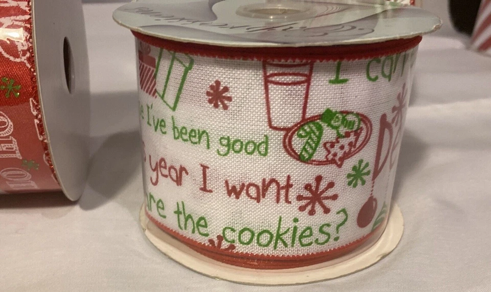 LOT of 3 -New Christmas Ribbon Candy, Joy, Ho Ho, Dear Santa  2.5" X 10YDs - Image 2 of 4