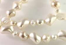 16" Strand Czech Pressed Glass Pearl Cream Snow Assorted Shapes Bead Mix 