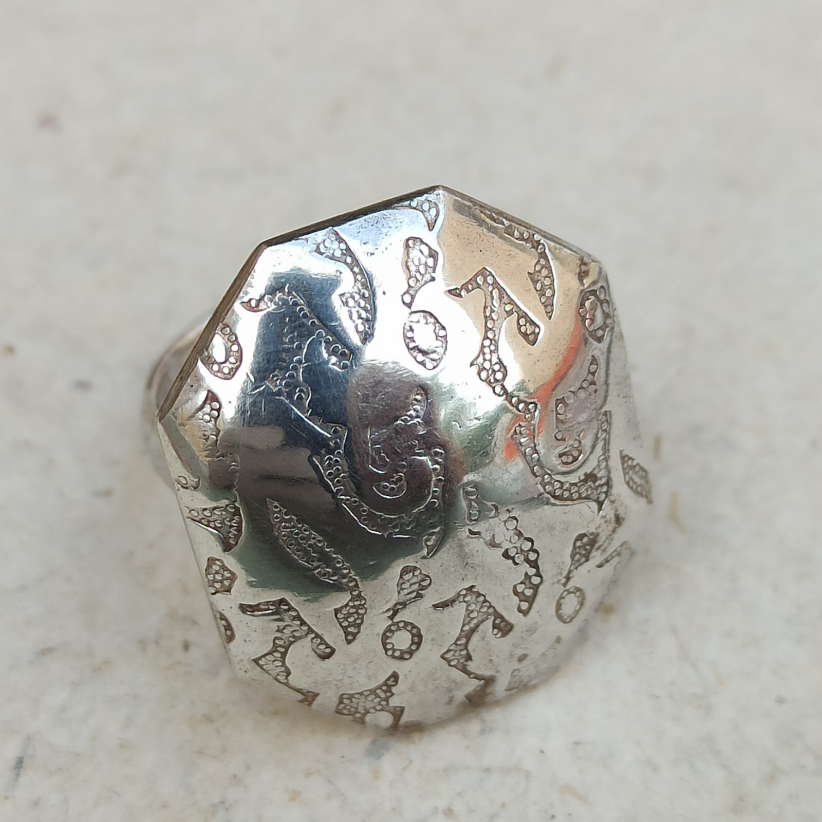 925 Silver Ring Statement VTG Artisan Engraved Ge… - image 11