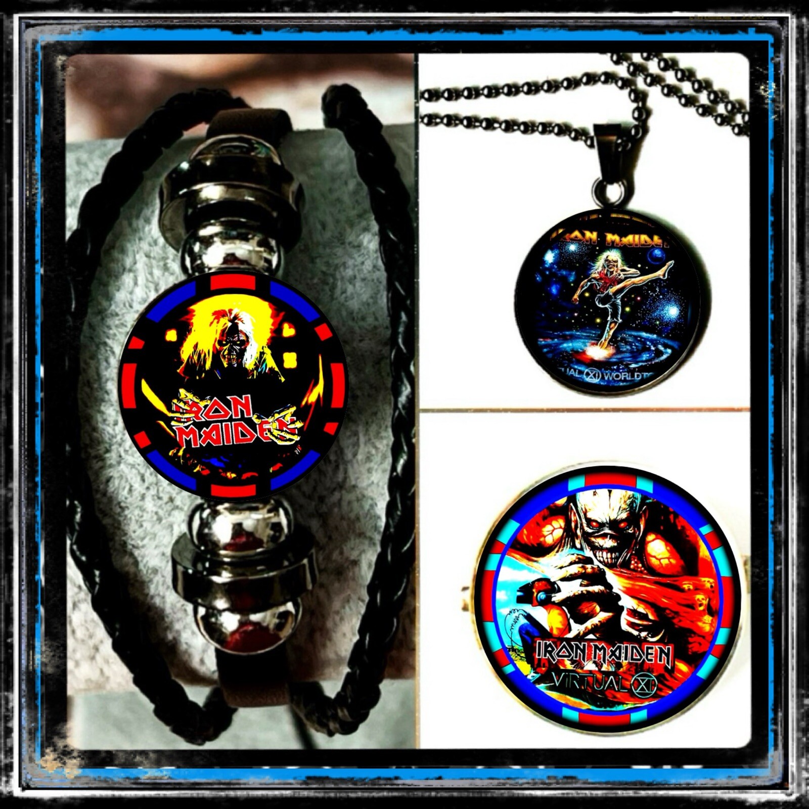 Iron Maiden Bruce Dickinson Virtual XI Bracelet Necklace Pin UK Set