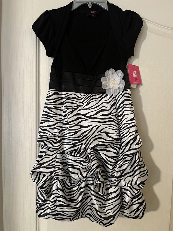 Girls Black And White Party Holiday special occasion Easter Dress Size 10 NWT