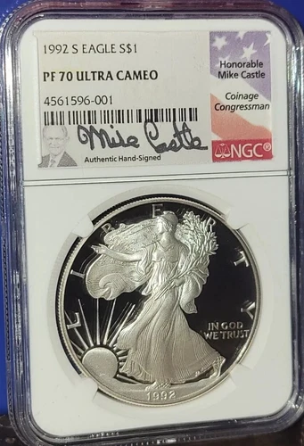 1992 S PF70 American Silver Eagle - NGC - Mike Castle - Flag Label - POP 38!