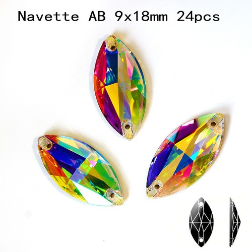 Stress Crystal AB Sew On Rhinestones Crystal Glass Teardrop Oval Navette Stones - Picture 24 of 58
