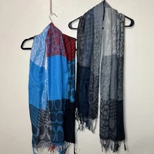 Multi-Color Scarf Lot (2pc) | Multi-Pattern | Red,White,Blue | Black,Gray,Navy |