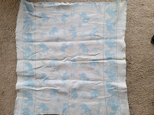 Baby Blanket With Elephants 28 1/2x28 1/2 Blue Baby Boy Vintage Nursery - Picture 2 of 6
