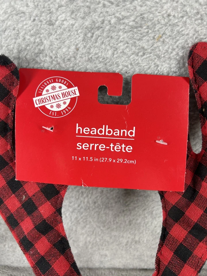 Diadema de cuerno de reno - Estampado de franela roja y negra Tema de vacaciones de Navidad Foto 2 de 4
