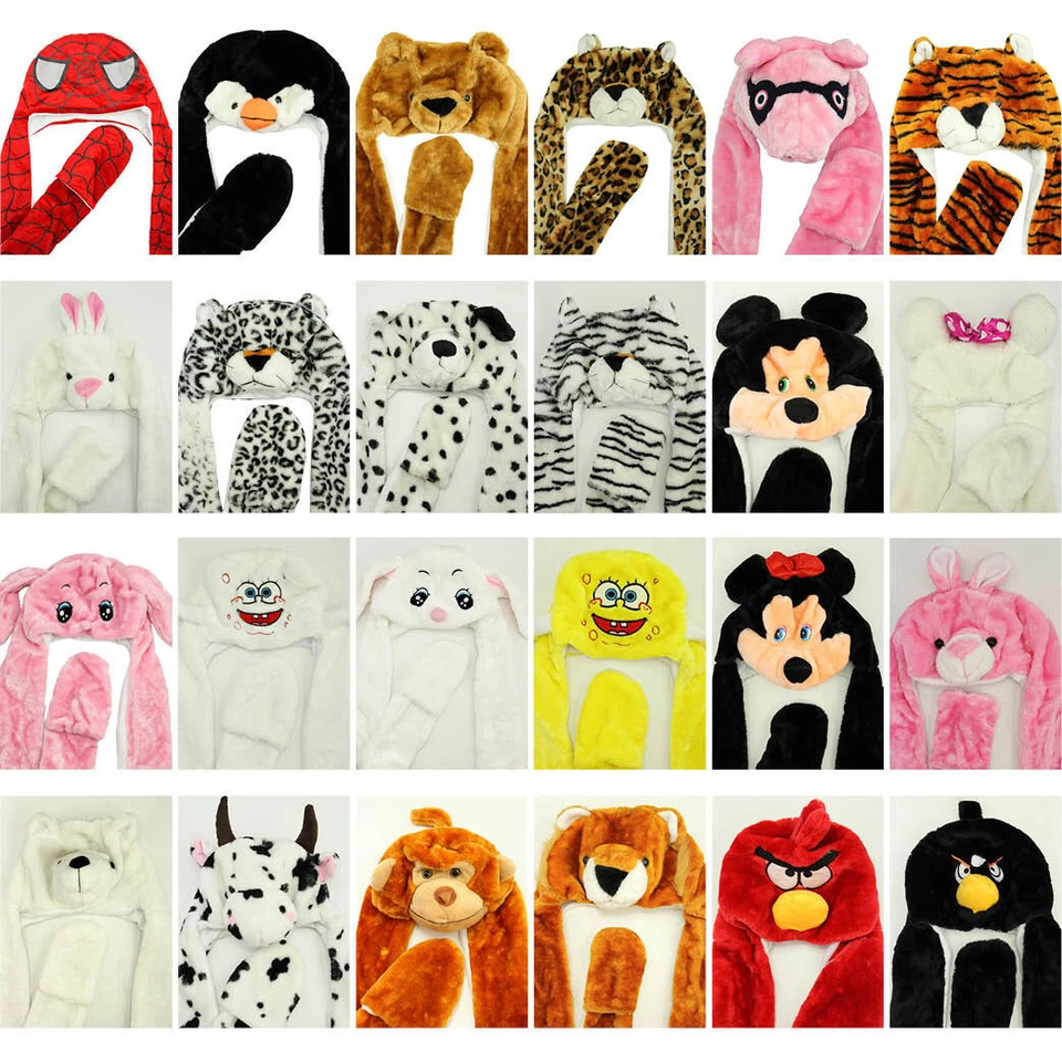 FAZ-NTU Kids Faux Fur Animal Head Long Trapper hat Hood Scarf Snood with Built in Gloves