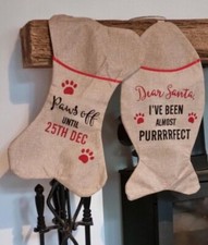 Pet Doggy Cats Hessian Christmas Stocking Reuse Present Gift Bag Santa Hanging