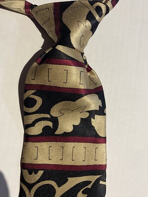 Gold Roberta Collection Mens 100% Silk Tie Made In Italy Gold/Black/Red Abstract