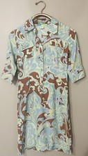 Beth Bowley Womens Green Silk Floral Print Belted Cap Sleeve Shift Dress Size 4