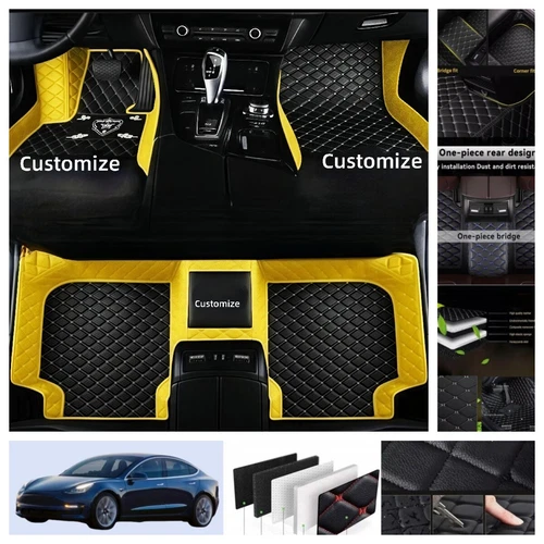 For Tesla Model 3 2017-2025 Car Floor Mats Luxury PU Leather Waterproof Carpets - Imagen 35 de 41