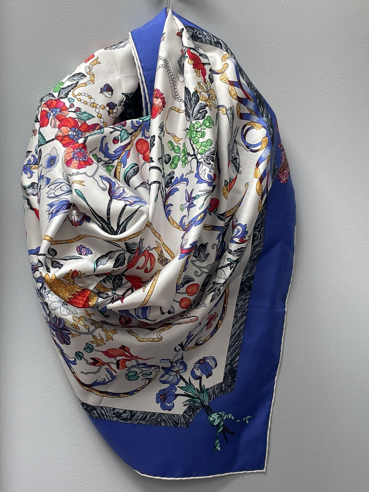 HERMES Scarf Carre 90 Blue/Wh Silk PIERRESｄ'Orient d'OCCIDENT Floral NEW  Vintage | eBay