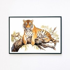 Tiger Landschaft Aquarell Gemälde Illustration A5 Wohndeko Wandbild Kunstdruck
