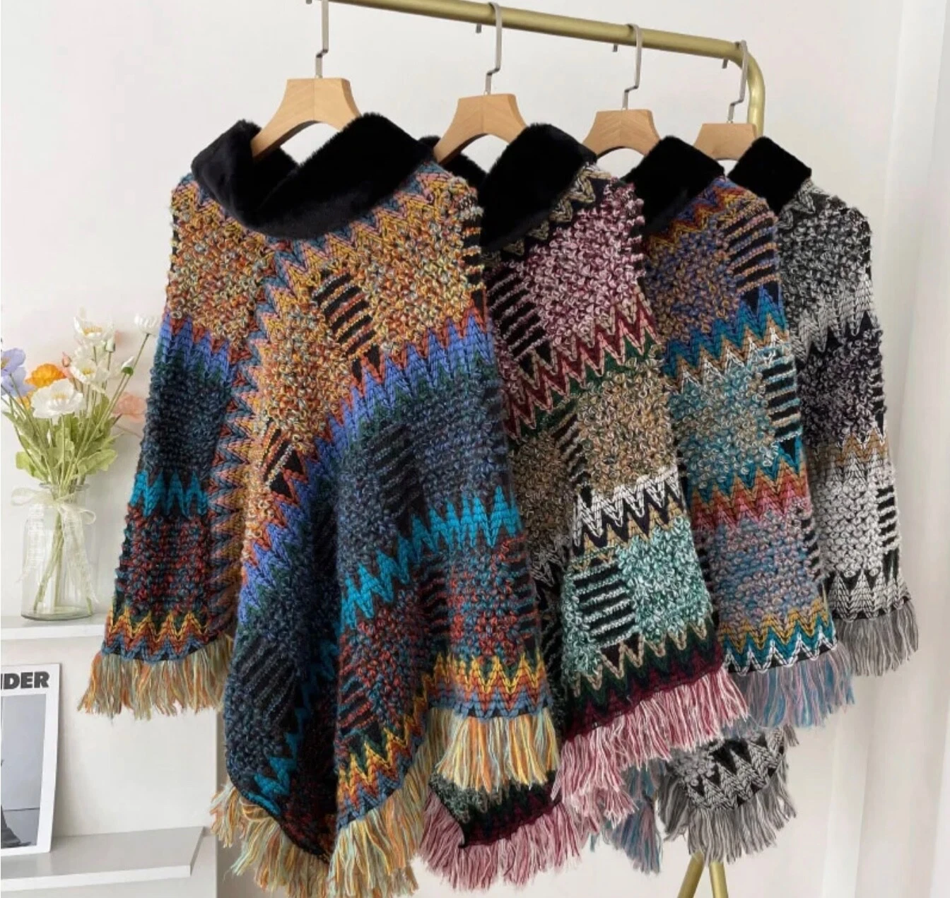 Womens Winter Pullover colours Faux Fur Trim Cape Poncho Shawl One Size
Opens in a new window or tab