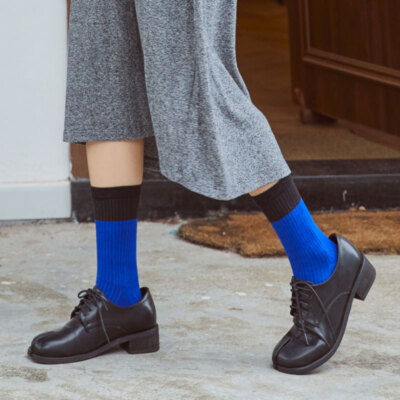 3 Pairs Women's Cotton Socks Tabi Two Finger Calf Length Two Tone Japanese