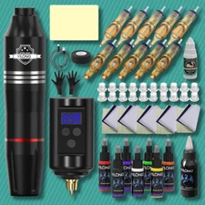 Tattoo Kit Complete for Beginners Wireless Pen Machine with Power Supply Needles