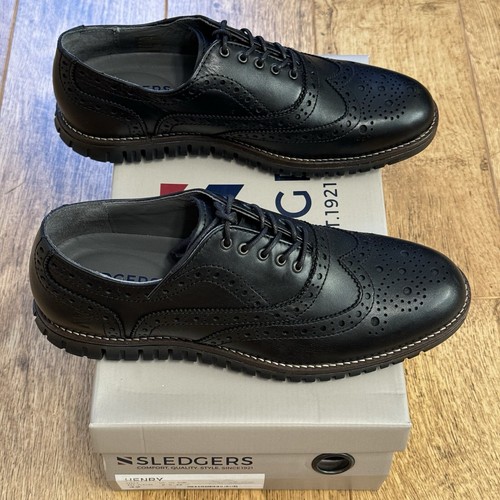 Zapatos de trineos Henry de cuero con cordones planos cómodos Reino Unido 8 UE 42 negros - Imagen 8 de 24