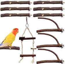 Bird Parrot Perch Stand Set - 10 PCS Natural Wood Bird Parakeet Stand Branch,...