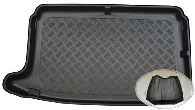 Z335006 Gerippte Kofferraumwanne + Klett-Netz für VW Volkswagen Polo 6C Schräghe