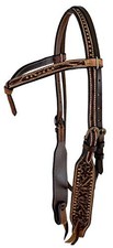 Showman Argentina Cow Leather Futurity Headstall w/ Floral Tooling  Copper Dots