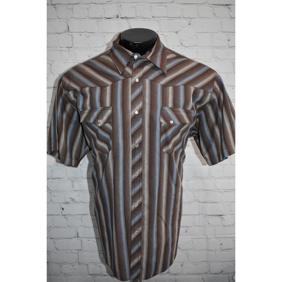 Wrangler Retro Western Shirt Mens Size 2X BIG Pearl Button Snaps Brown Blue - Image 2 of 4