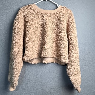 Wild Fable Tan Faux Fur Sherpa Cozy Cropped Sweatshirt S Relaxed Borg Pullover