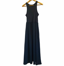 ANNVA Black Knit Maxi Dress Round Neck Strappy Sleeveless Stretch S FD108