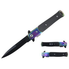 7.25"" Stiletto Style Black Blade Rainbow Bolster Spring Assisted Folding Knife