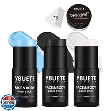 YBUETE Black White Light Blue Face Body Paint Stick Set with Translucent Sett