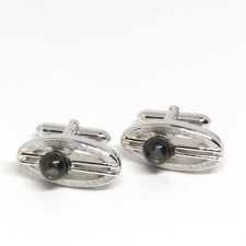 Swank Mens Shiny Silvertone Gemstone Mid Century Design Cufflink Set