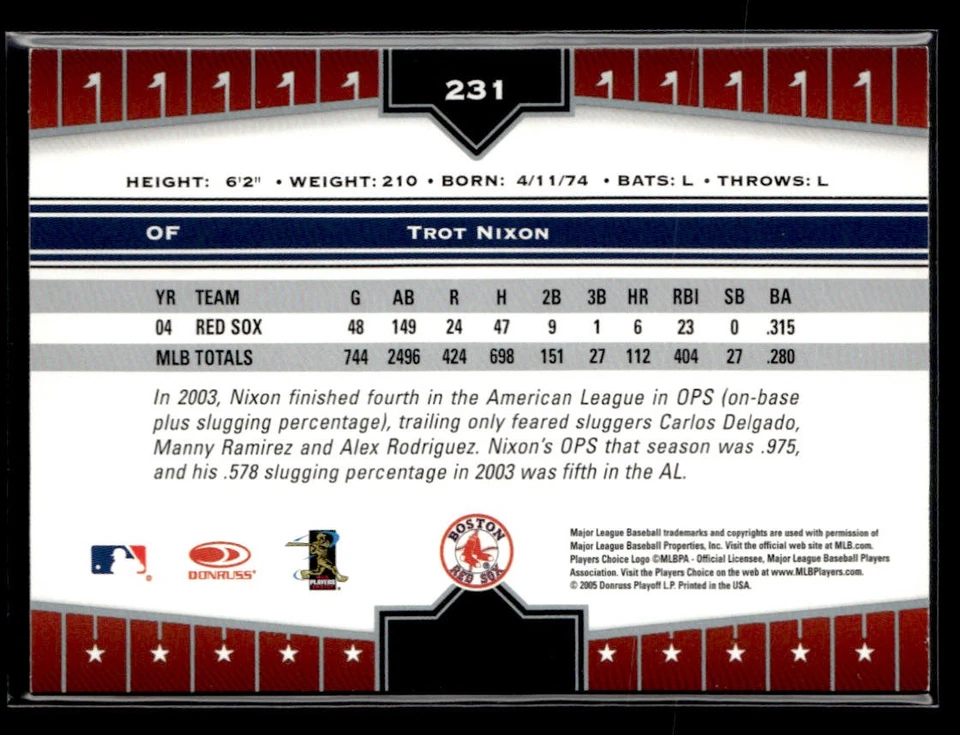 2005 Donruss Champions #231 Trot Nixon Card Boston Red Sox - Image 2 of 2