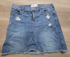Abercrombie Kids 15/16 Denim Mini Skirt Distressed Raw Hem Cut Off Y2K