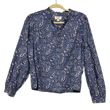 J Crew Liberty Fabric Blouse Top Size S Blue Pink Floral Puff Sleeve Spring